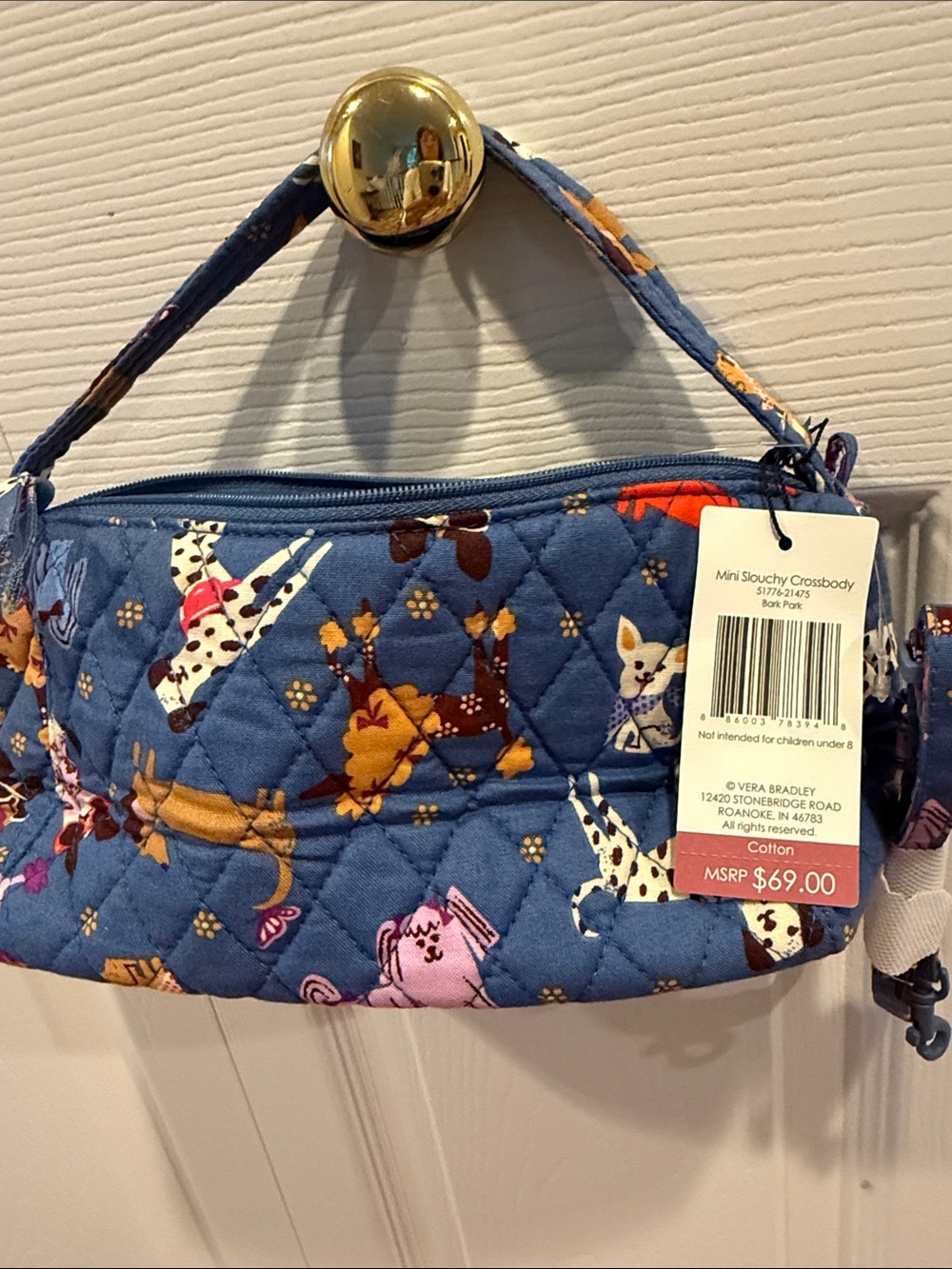 Vera Bradley ladies  Crossbody in Blue Print nwt..bark park ..slouchy mini cross